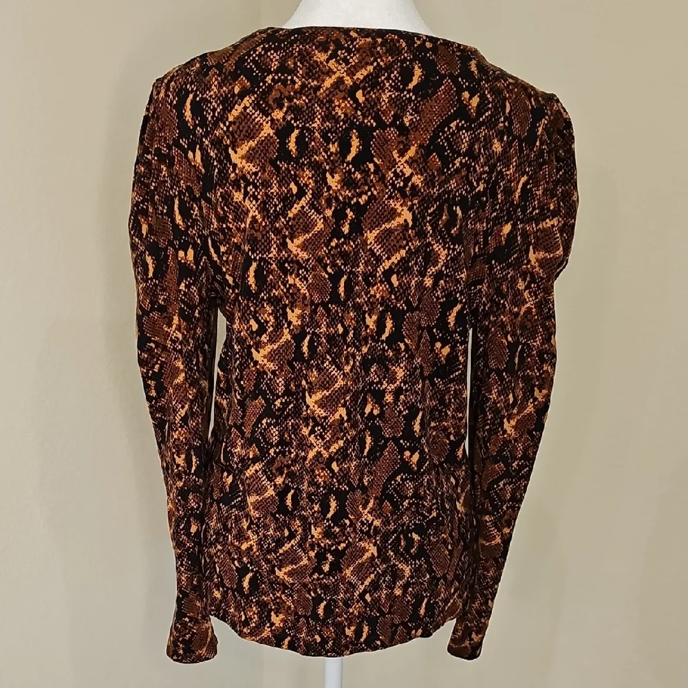 Ann Taylor Factory Snake Print Brown, Black Long Sleeve Knit Top Sz M - Picture 5 of 8